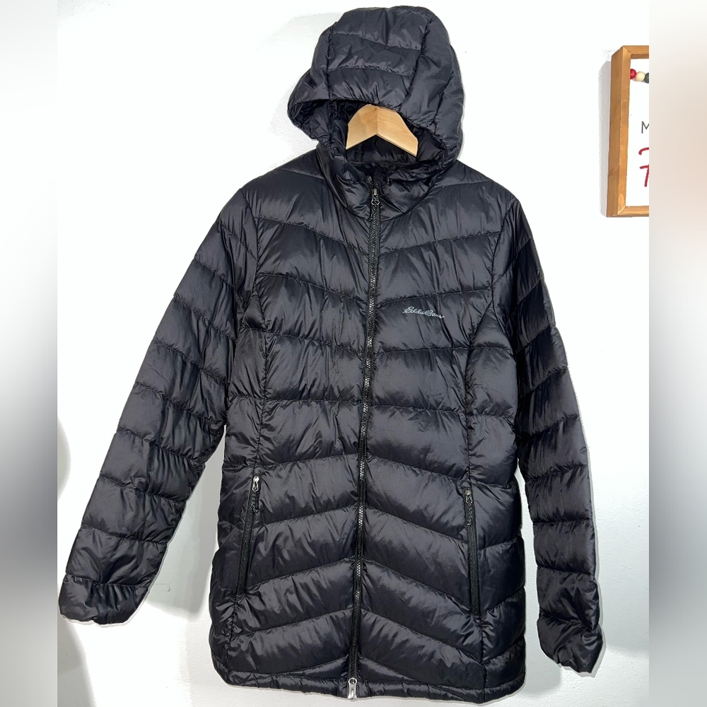 Eddie Bauer Women's Hooded Down Jacket | Size XL | Lightweight Black Padded